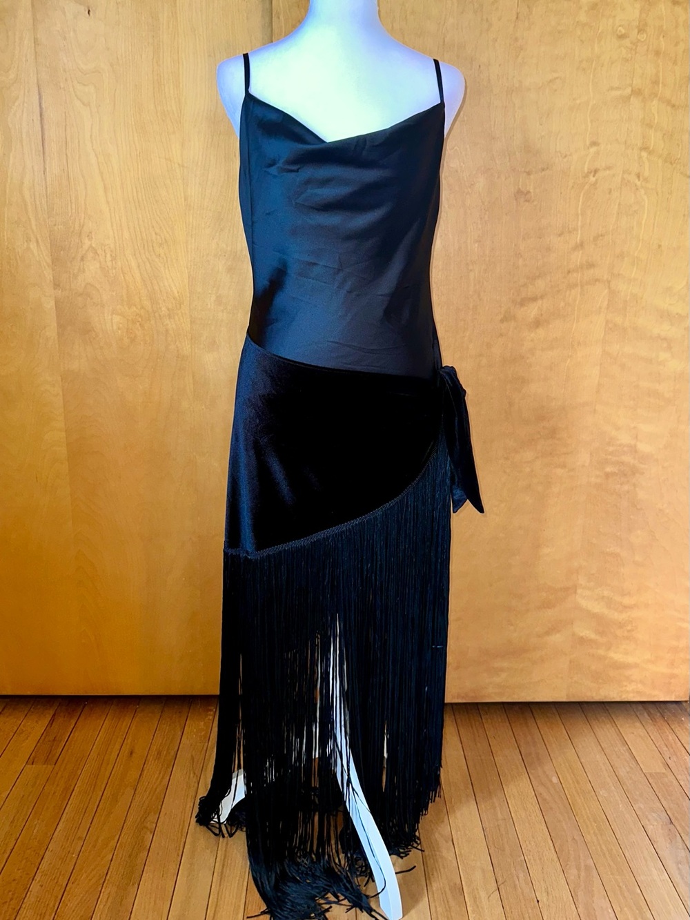 Zara Black High-Low Fringe Slip Dress